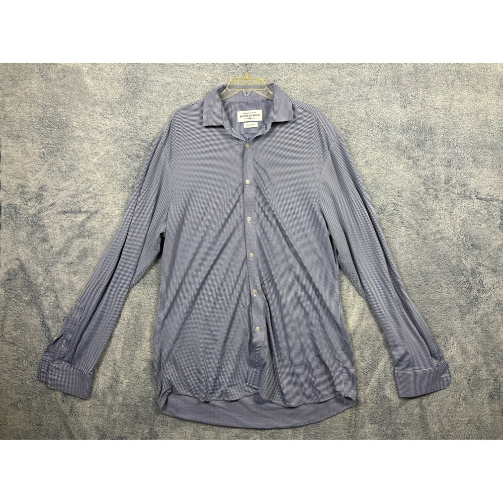 Mizzen+Main Mens XXL Blue Gingham Spinnaker Trim Fit Performance Shirt